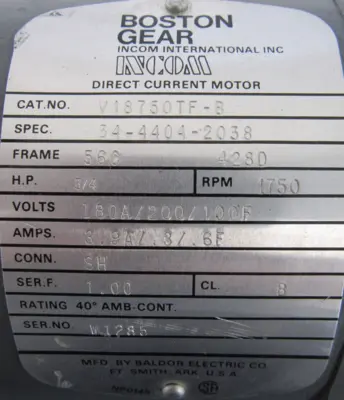 NEW BOSTON GEAR V18750TF-B DC MOTOR 3/4HP 1750RPM V18750TFB