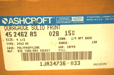 NEW ASHCROFT 45-2462-AS-02B-15 DURAGAUGE 452462AS02B15