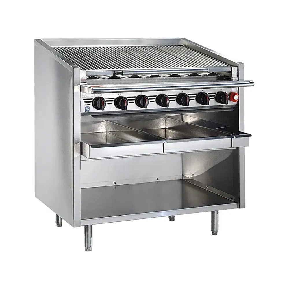 Bakers Pride F-72RS-R 72" Floor Model Gas Charbroiler W/ Cast Iron Radiants - (16) Burners, Liquid Propane