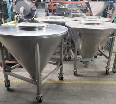 Tote Stainless Steel Cone Bin 65 gal. with 6'' Bottom Butterfly Valve # 8019