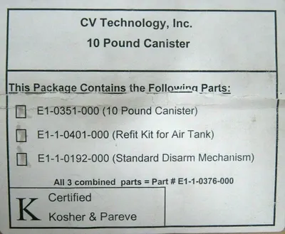 NEW CV TECHNOLOGY E1-0351-000 10LB CANISTER E1-0401-000 E1-1-0192-000 E10351000