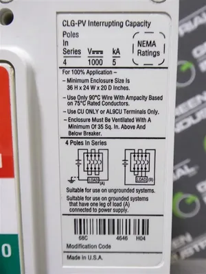 Eaton CLGPV4400W PVGard Solar PV Circuit Breaker 400A 1000VDC 4 Pole New NIB