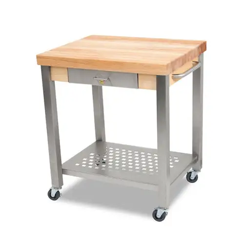 John Boos CUCT34 Cucina Technica Cart, Stainless Undershelf, 2 1/4" Rock Maple Top, 30 x 24"