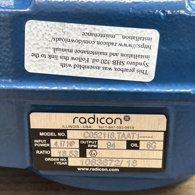 New | in-Stock RADICON C052118.TAAT1 Gearboxes Indiana US | J&J Industrial Supply #1539961