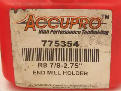 Accupro 775354 End Mill Holder: R8 Taper, Taper Shank, 7/8-2.75" Hole Dia