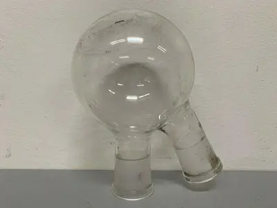 USED SHORT PATH 6" DEEP DISTILLATION GLASSWARE W/ TWO 1.5" OPENINGS