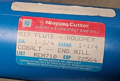 Niagara Cutter HSS Cobalt 6 Flutes Rougher End Mill 1-3/4 Dia 1-1/4 Shank New