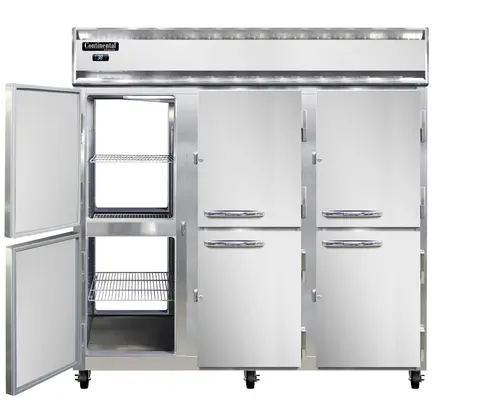 Continental 3RNSSPTHD 78" Three Section Pass Thru Refrigerator, (12) Left/right Hinge Solid Doors, Top Compressor, 115v