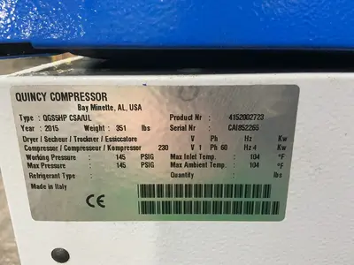 Used 2015 QUINCY QGS5HP CSA/UL Miscellaneous MRO Ohio US | HGR 24 #1300833