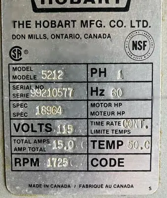USED THE HOBART MFG CO LTD 5212