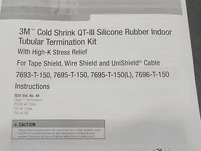 Cold Shrink QT-III Silicone Rubber Indoor Tubular Termination Kit (Box of 3)