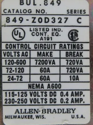 NEW ALLEN BRADLEY 849-Z0D327 PNEUMATIC TIMING RELAY 849Z0D327 SERIES C