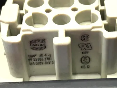Used HARTING Female Insert Han E 06 Pos. 16A w/ 19300061250 Housing Misc Electrical & Power Parts Michigan US | Maverick Industrial Sales #1423213