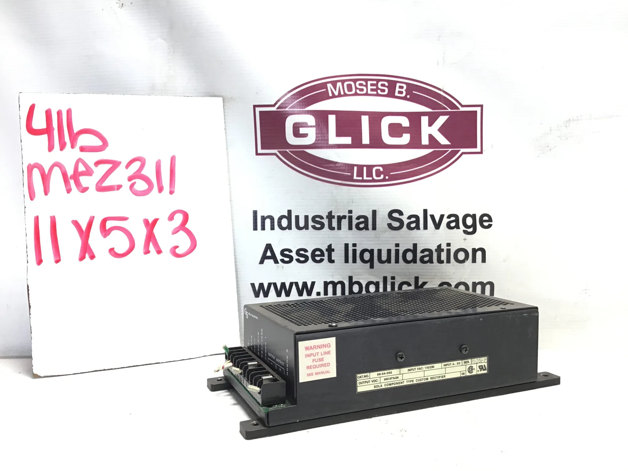 Sola 86-24-262 Power Supply 24VDC OUT 6.25AMP 115/230 VAC INPUT