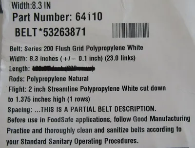 NEW INTRALOX 64110 CONVEYOR BELT FLUSH GRID POLY 43'x8-3/8" SERIES 200 53263871