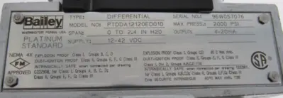 NEW BAILEY PTDDA12120ED010 DIFFERENTIAL PRESSURE TRANSMITTER