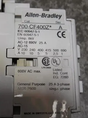 Allen Bradley 700-CF400Z* General Purpose Contactor 25A 24VDC Used