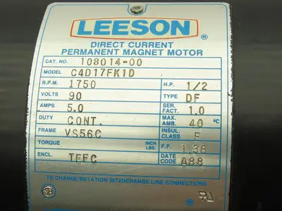 Baldor C4D17FK1D Permanent Magnet DC Motor 1/2Hp 1750rpm 90VDC 56C TEFC
