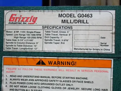 USED GRIZZLY INDUSTRIAL INC G0463