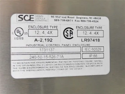 Saginaw Control & Engineering 240-50-15-526-71A S.S. EL Enclosure New