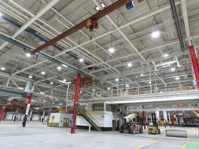 Cleveland Tramrail P&H 1 Ton Single Girder Underhung Bridge Crane 45' 10" Span