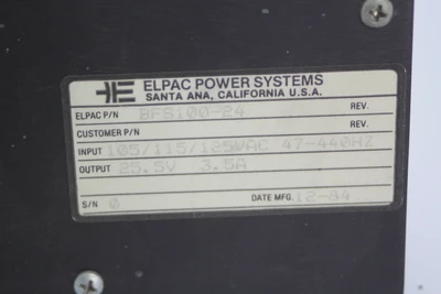 Used Elpac Power System BFS100-24 Single Output Power Supplies California US | Davliegogo LLC #1708049