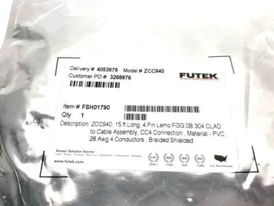 NEW FUTEK ADVANCED SENSOR TECHNOLOGY CABLE ASSEMBLY 4-PIN LEMO FGG.0B.304.CLAD 15FT FSH01790