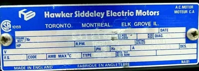 NEW HAWKER SIDDELEY ELECTRIC 1927202-00 MOTOR .33HP 1680 RPM 192720200