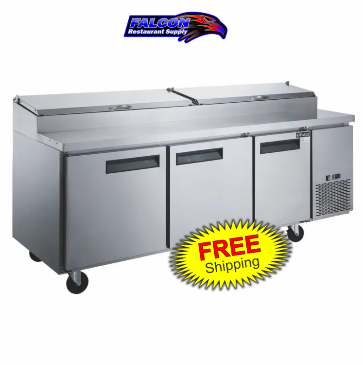 New | in-Stock Dukers New Dukers DPP90-12-S3 Commercial 3-Door Pizza Prep Table Refrigerated Food Prep Tables Illinois US | Falcon Restaurant Supply #1376309