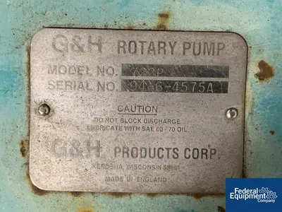 USED G & H Products 2.5" G & H Rotary Lobe Pump, S/S, 15 HP