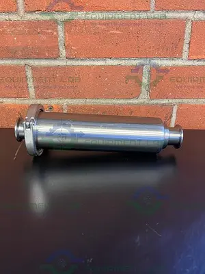 USED GLACIER TANKS STAINLESS STEEL INLINE FILTER HOUSING W/ 1.5" SANITARY FITTING