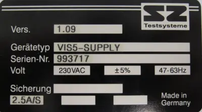 USED SZ TESTSSYSTEME VIS5-SUPPLY POWER SUPPLY 993717 VIS5SUPPLY