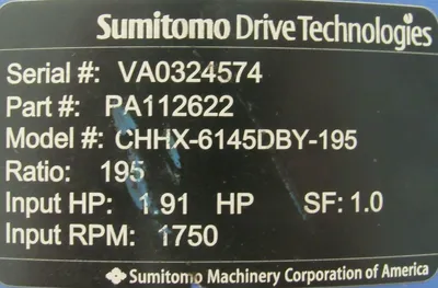 NEW SUMITOMO CHHX-6145DBY-195 GEAR REDUCER 195:1 PA112622 CHHX6145DBY195