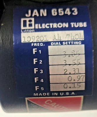 PULSE MAGNETRON ELECTRON TUBE JAN-6543 TYPE 6543 MFG LITTON