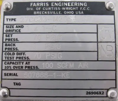 NEW FARRIS 27CC33-M20S4/SP RELIEF VALVE 70PSI 27CC33M20S4SP