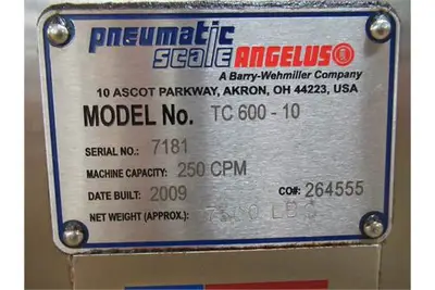 Barry Wehmiller/Pnuematic Scale TC600-10-7181-EE capper, capping