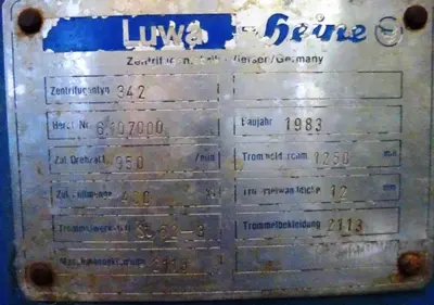 Luwa-Heine 342 gastight perforate basket centrifuge, rubber-lined.