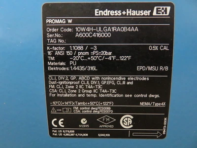 16" - 150# Endress Hauser Promag W Magnetic Flowtube with Integrated Electronic Display ; Unused Condition!