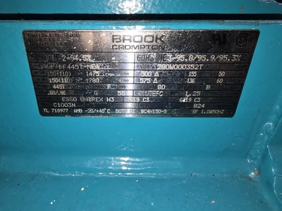150 HP Brook Crompton AC Motor, Frame 445T