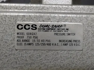 CCS 604GX2 Dual-Snap Pressure Switch 15 to 40 PSIG New