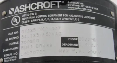 NEW ASHCROFT D722B-XC8K307 DIFFERENTIAL PRESSURE SWITCH 30PSID D722BXC8K307