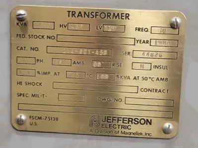 Used 1988 JEFFERSON ELECTRIC 244-001-458 Transformers British Columbia CA | Lenmark #265746