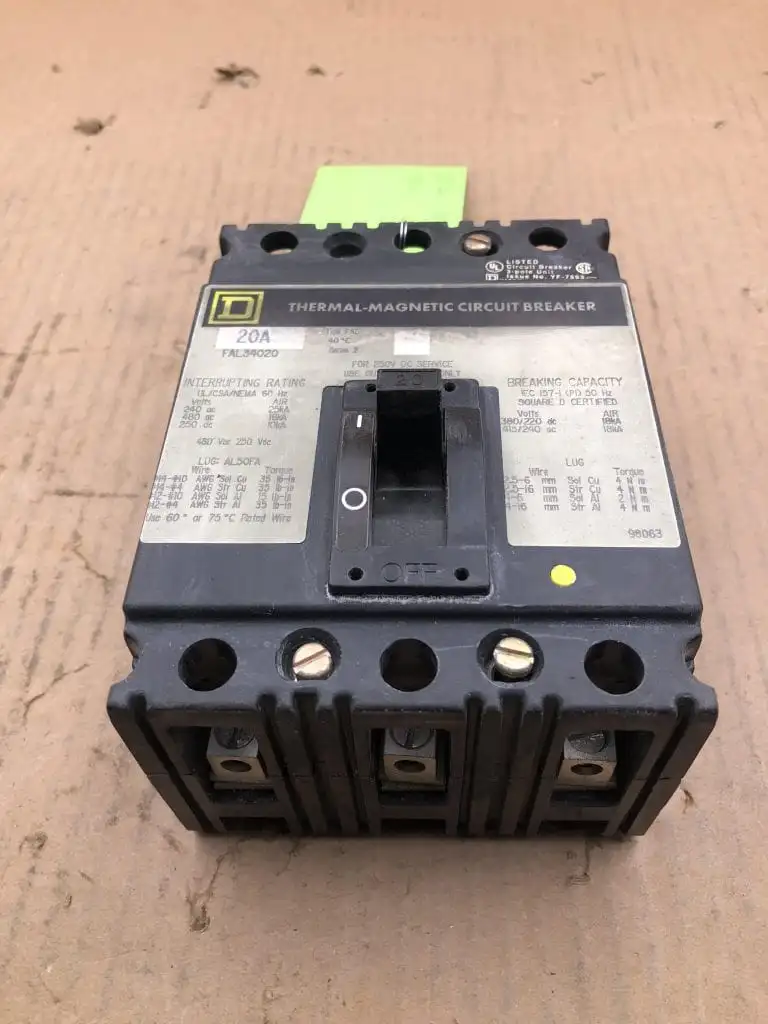 Square D FAL34020 3 Pole 20 Amp Circuit Breaker 480VAC 250VDC