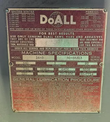 USED 1955 DOALL 16-3