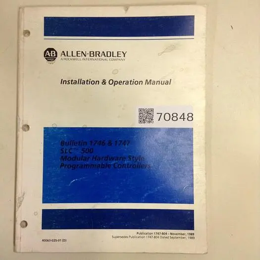 Used ALLEN BRADLEY 1747-804 Manuals Michigan US | Ideal Machinery #567307