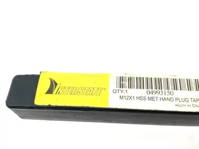 USED INTERSTATE STRAIGHT FLUTE TAP: M12X1 METRIC FINE, 4 FLUTE, PLUG CHAMFER