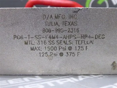 D/A Mfg. Inc. PG6-T-SS-F4M4AHPS-HP4-DEG Pressure Transmitter Valve Used