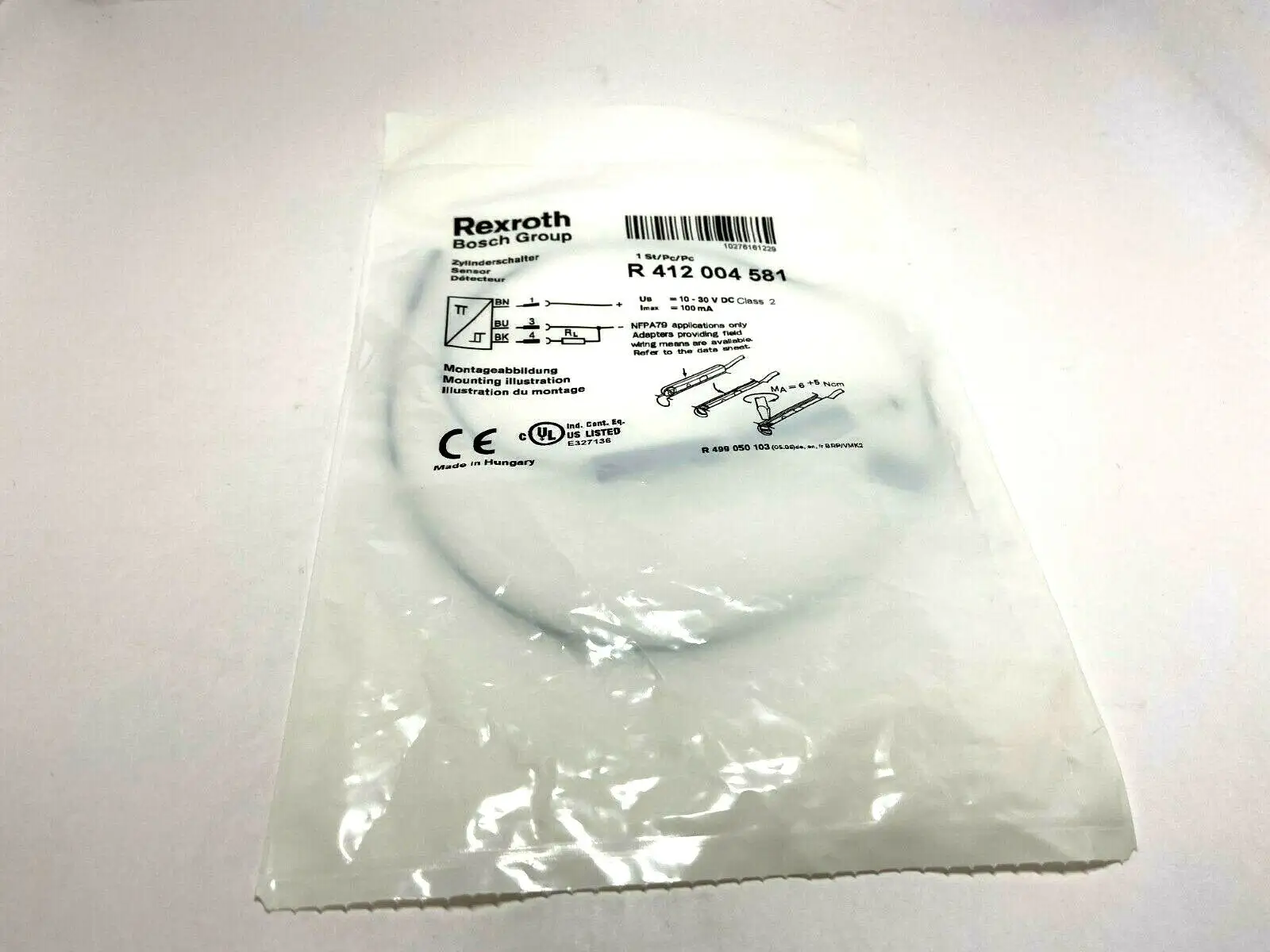 R 412 004 581 | Bosch Rexroth  Pneumatic Cylinder Sensor 10-30 VDC - New
