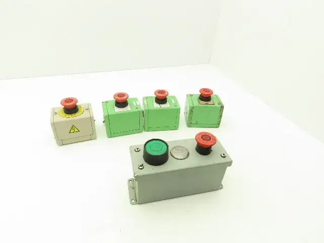 Fuji Electric E-Stop Mushroom Pushbutton Switch 30mm Lot of 5 Enclosures