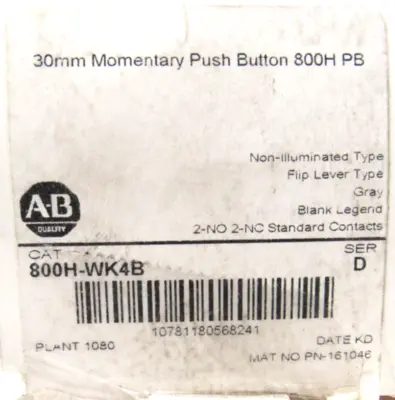 ALLEN BRADLEY 800H-WK4B PUSH BUTTON SER.D 800HWK4B NEW SURPLUS